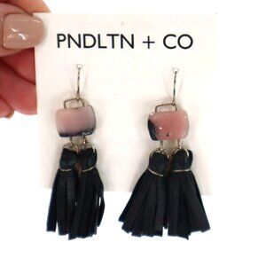 PNDLTN + CO Rhodonite Tassel Earrings Womens O/S Black Boho Bohemian Festival